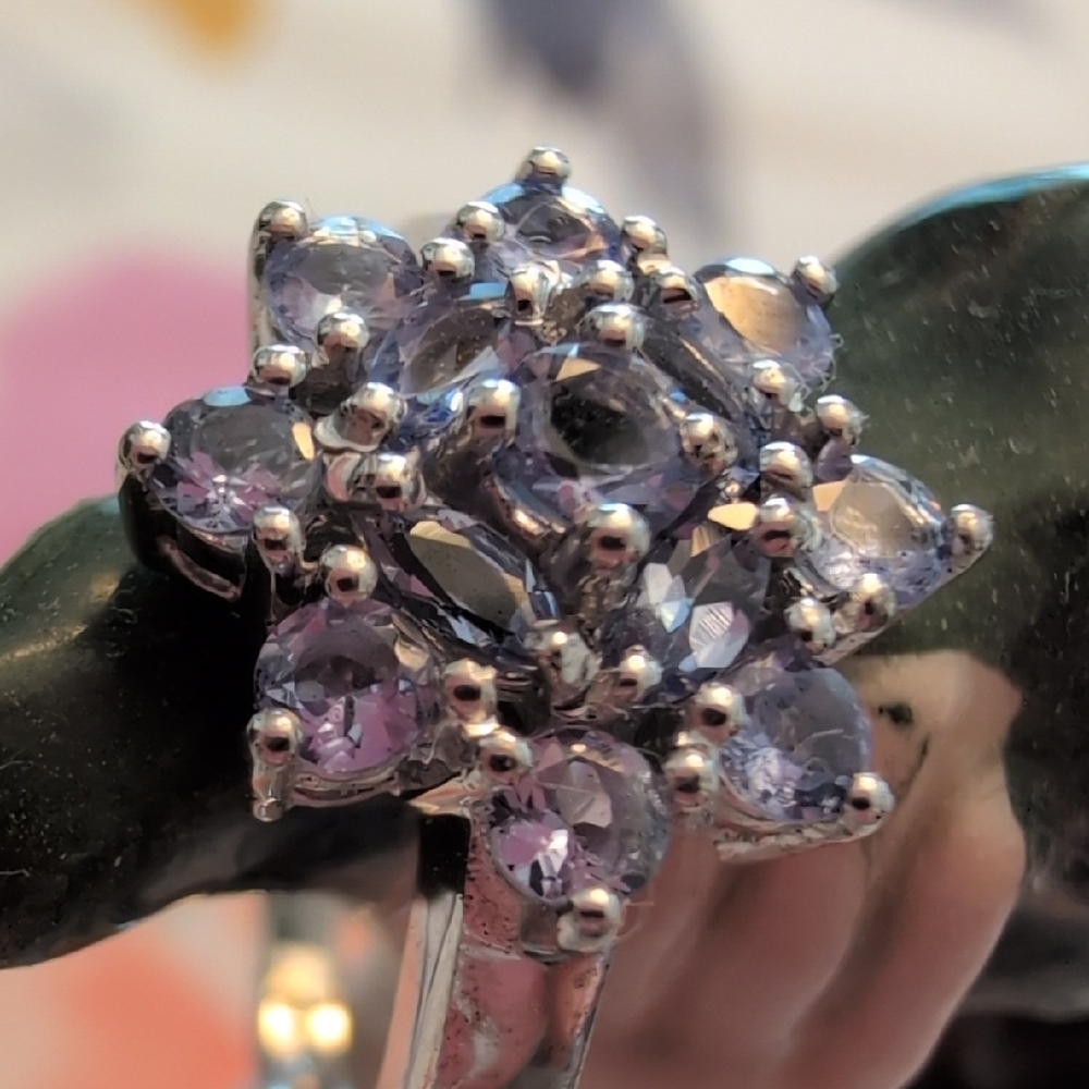Sterling Silver and Light Violet Cluster Ring